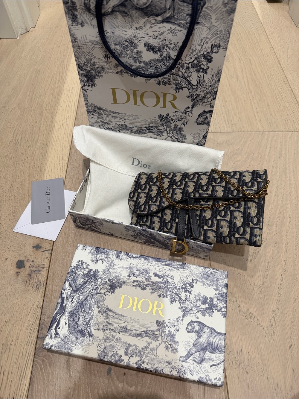 Dior Oblique Canvas Mini Chain Wallet in Navy